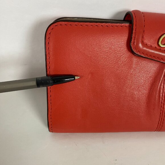 Coach Ashley Leather Wallet Clutch Folding Envelope Flip Pleated Salmon - Picture 14 of 16